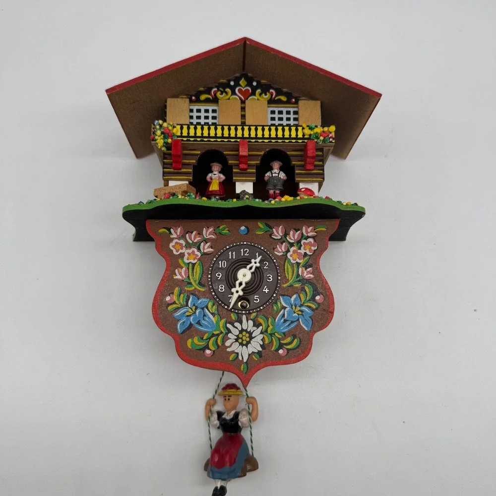 Vintage German Black Forest Chalet Weather House Clock Untested As Is W/ Key